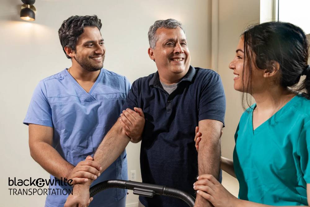 Patient Walking with Medical Staff Support