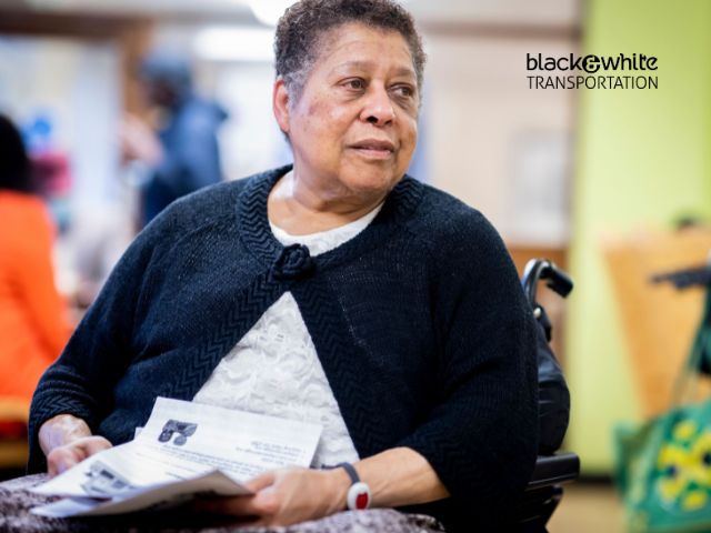 Older Woman Using a Wheelchair at a Community Center