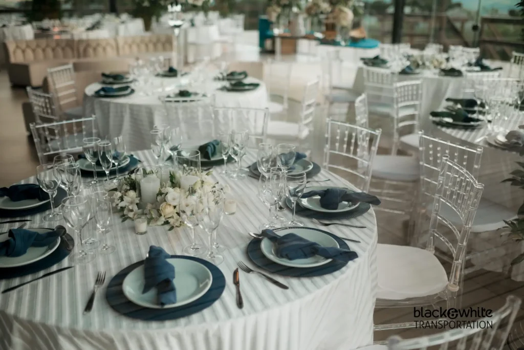 Elegant Wedding Reception Tables With Floral Centerpieces